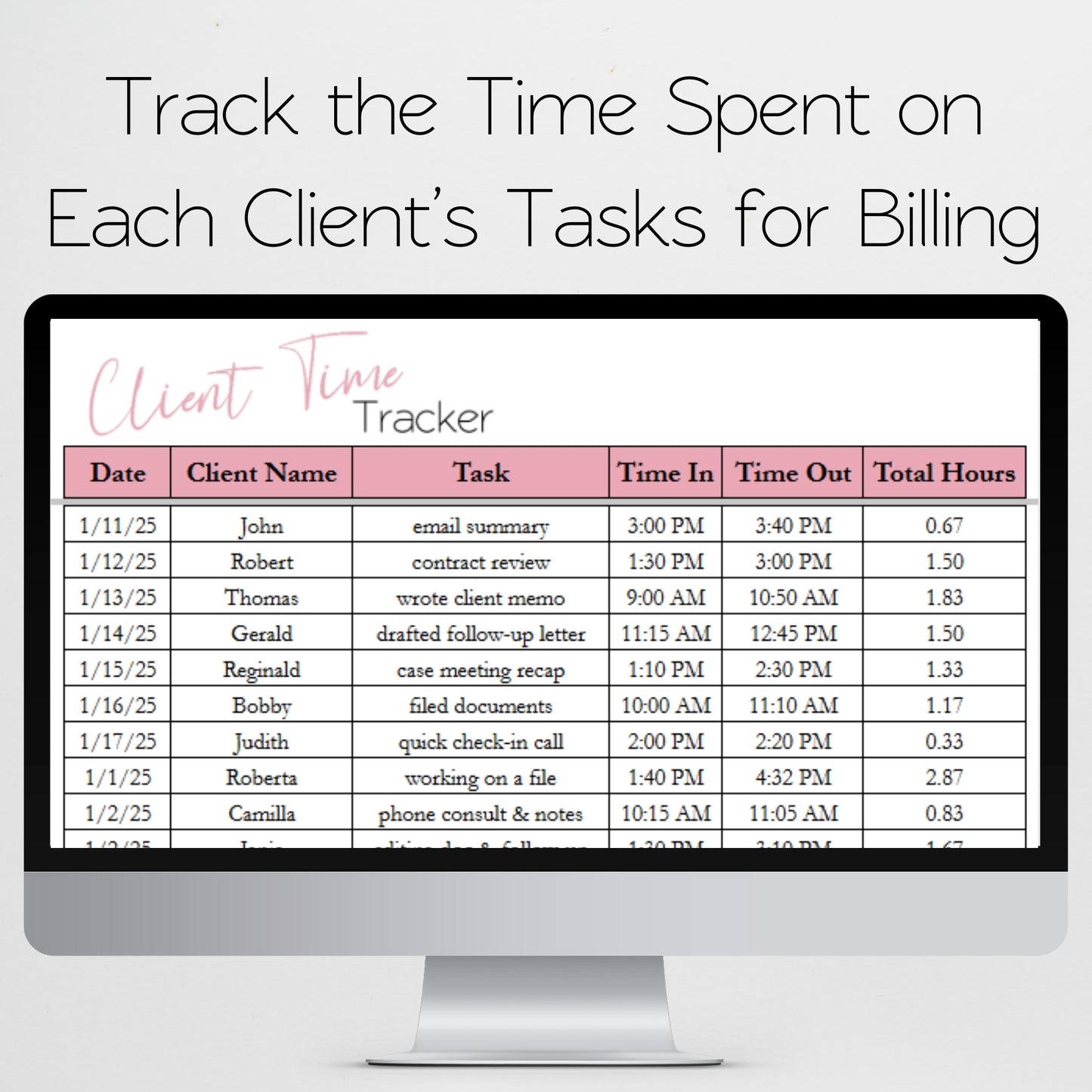 Client Time Tracking Spreadsheet Template Google Sheets and Excel Spreadsheet