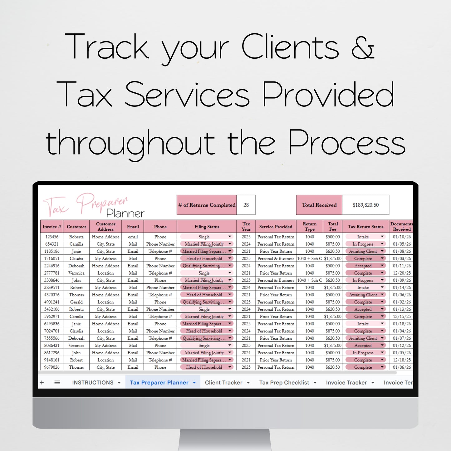 Tax Preparer Planner Template Bundle Google Sheet and Excel Spreadsheet - for EA, CPA, Tax Accountant Business Owners