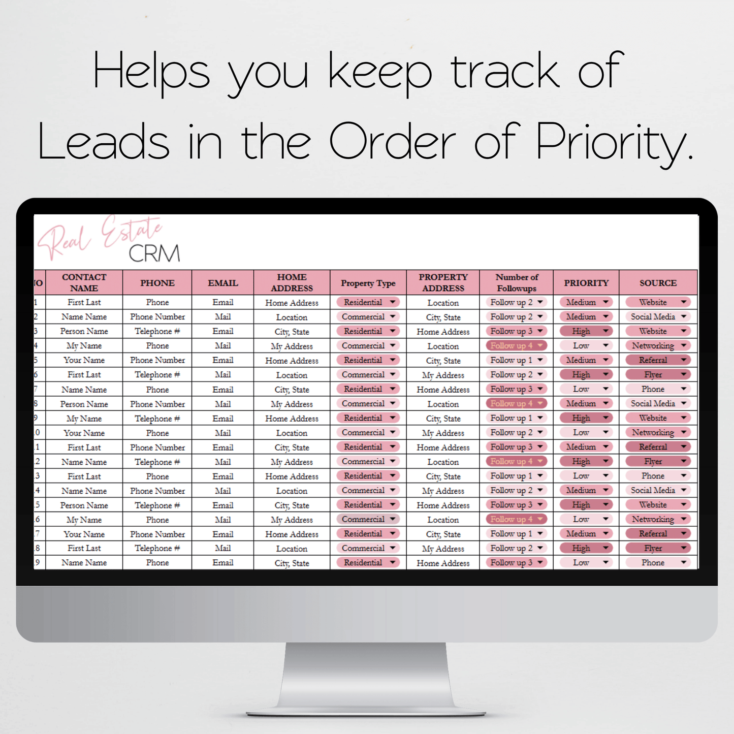 Real Estate CRM Template Google Sheets Excel Spreadsheet