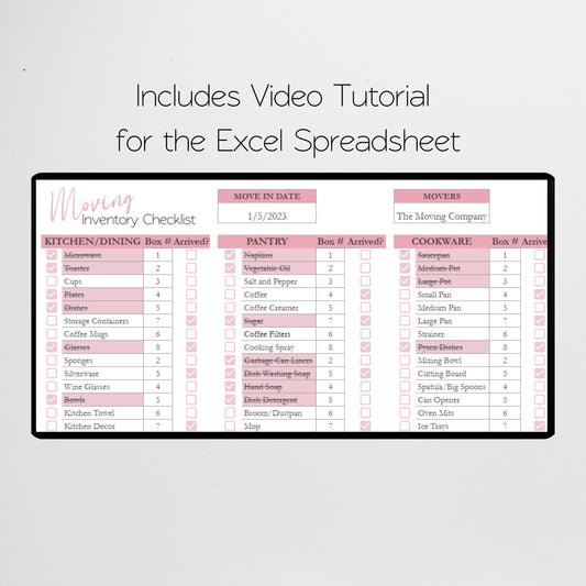 Moving Inventory Checklist Google Sheet and Excel Spreadsheet