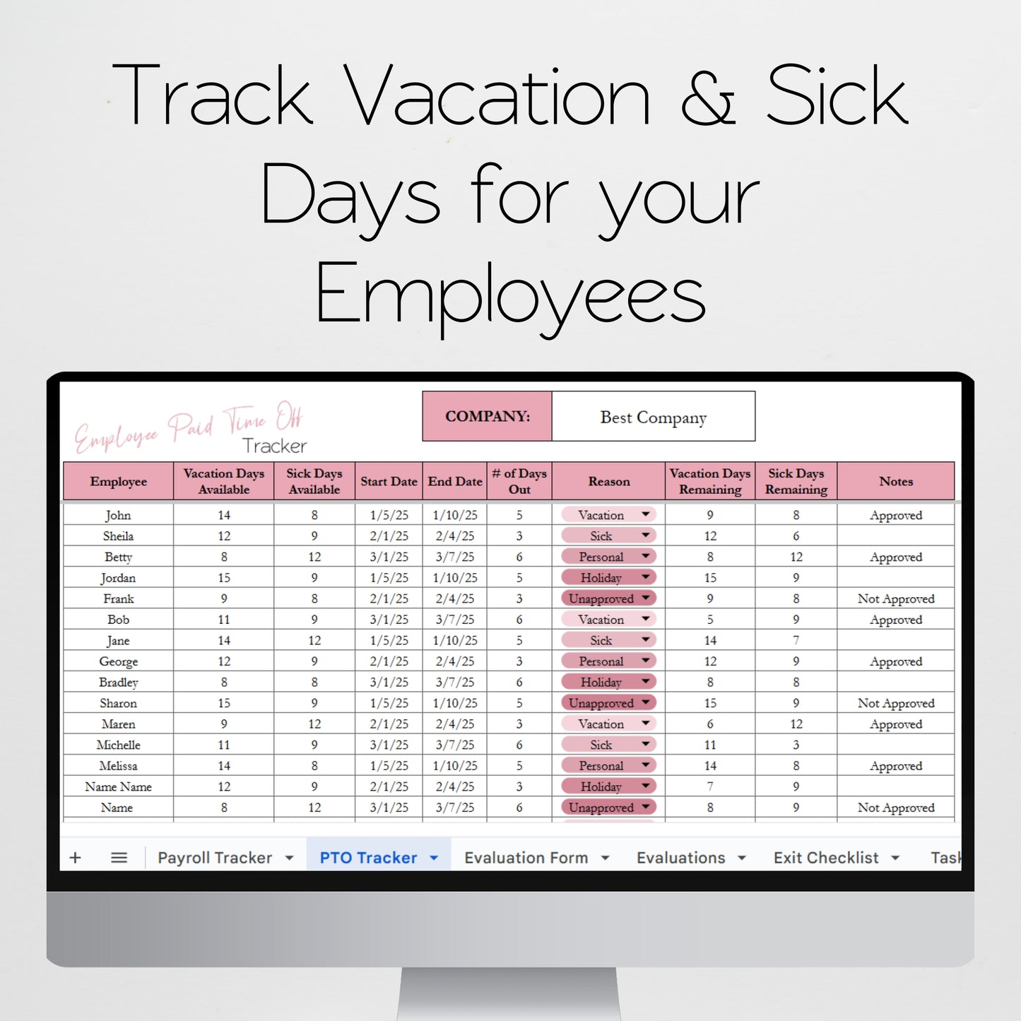 HR Templates for Small Business Google Sheet and Excel Spreadsheet Bundle