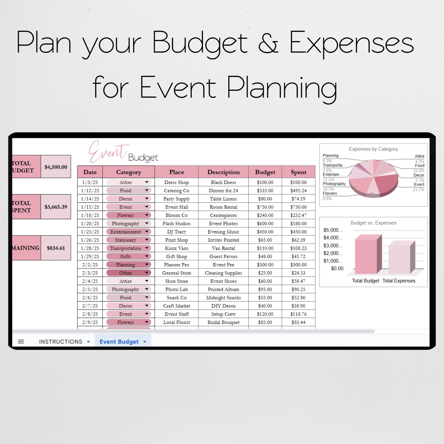 Event Budget Template Google Sheets and Excel Spreadsheet