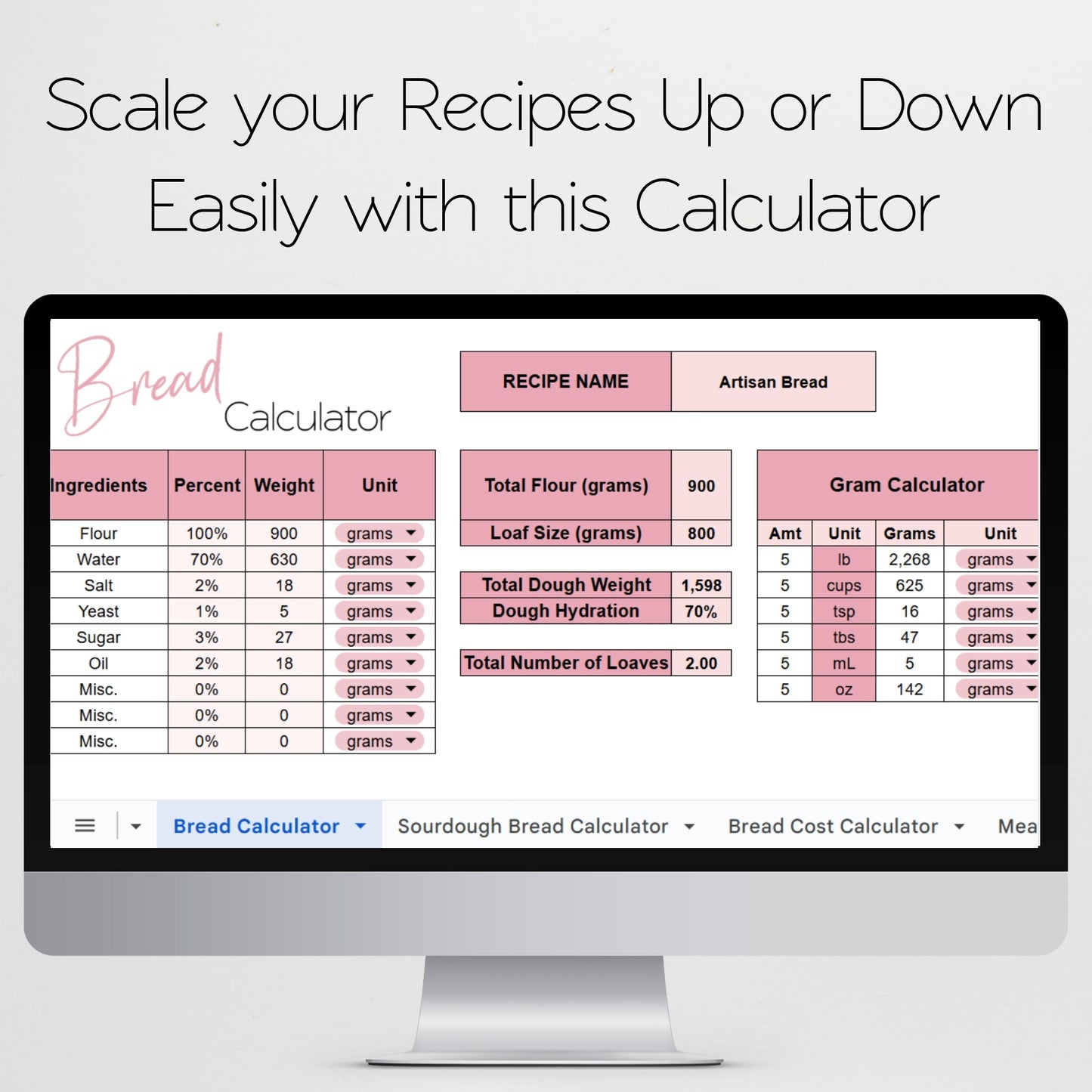 Bread Calculator Template Google Sheets and Excel Spreadsheet - Baking & Cost Calculator