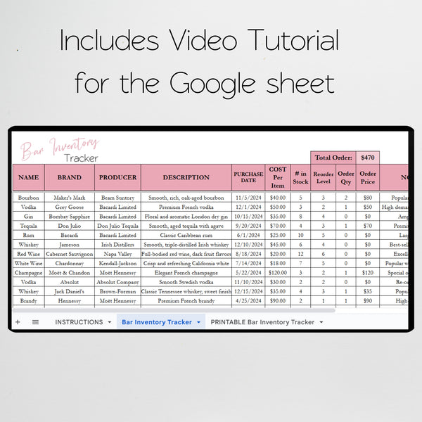 Bar Inventory Google Sheet for Alcohol, Wine, Beer, and Liquor – Savvy ...