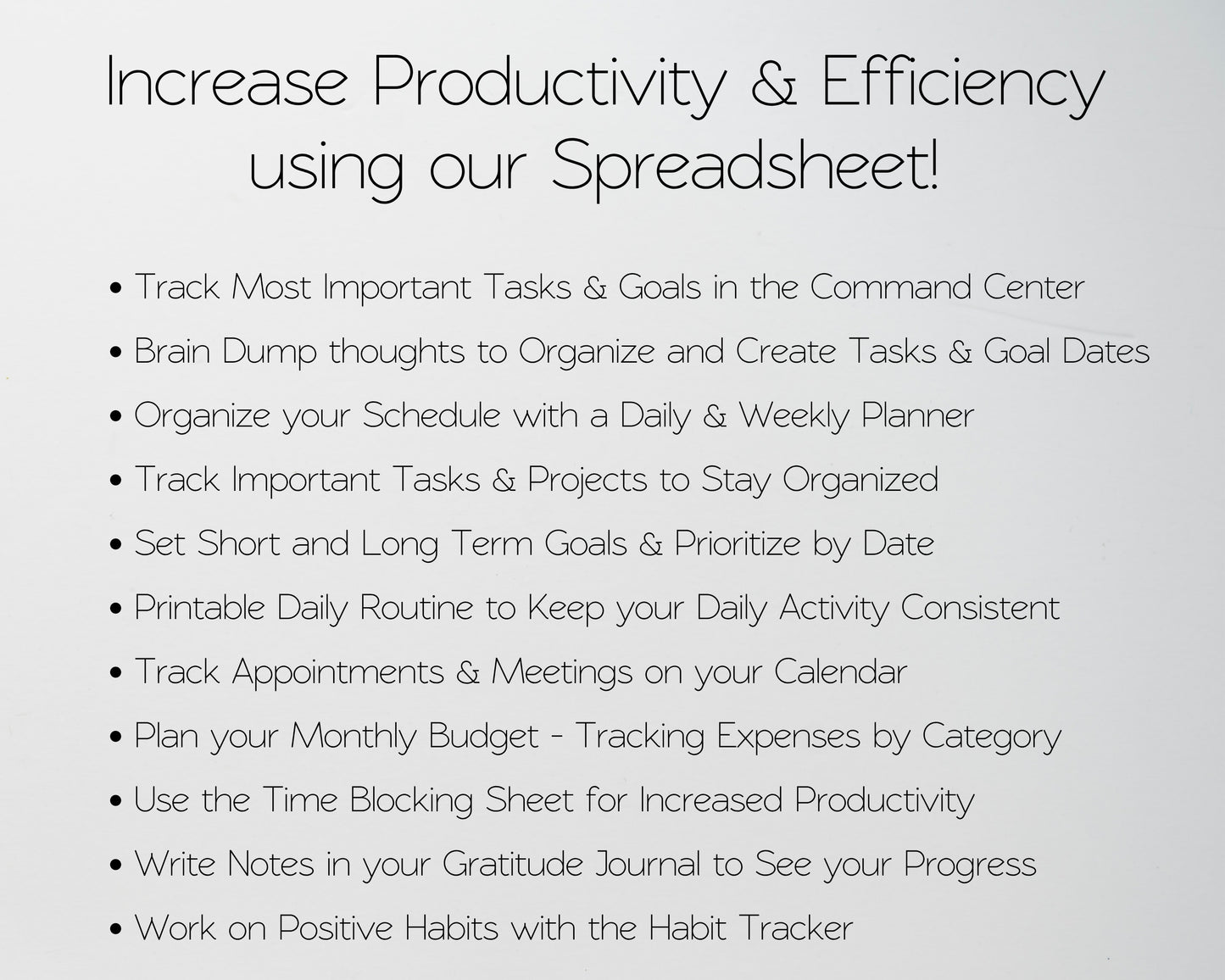 Productivity Planner for Google Sheets & Excel Spreadsheet Template | Digital Planner, Task Tracker, Goal Tracker & Time Blocking Templates