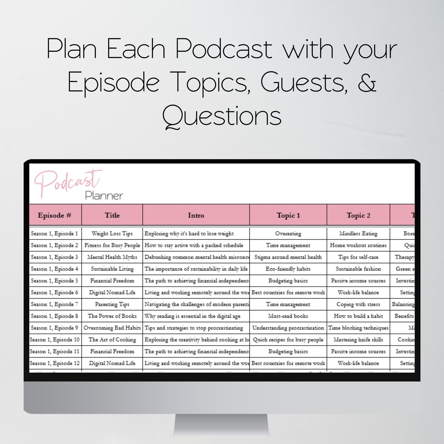 Podcast Planner Template Google Sheets
