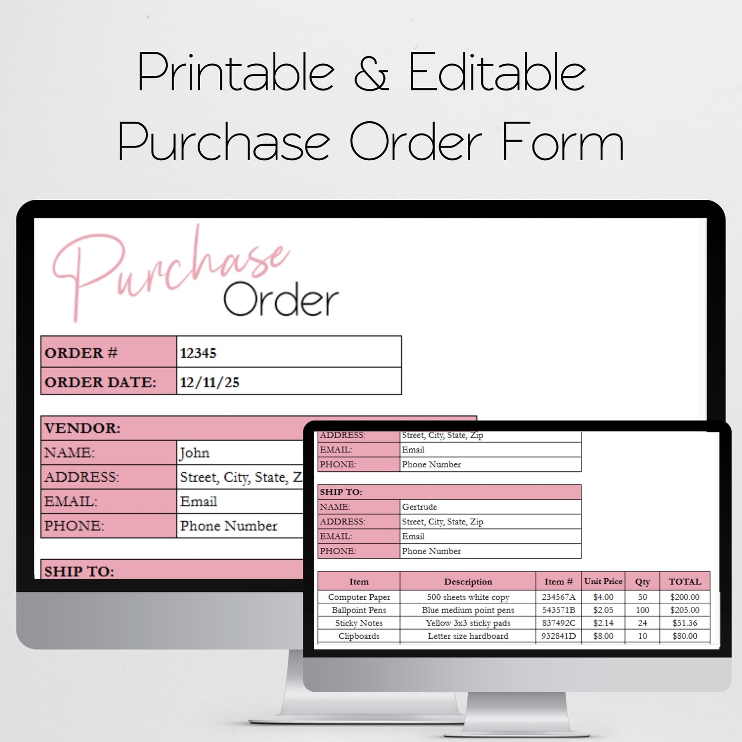 Purchase Order Form Template Google Sheets and Excel Spreadsheet