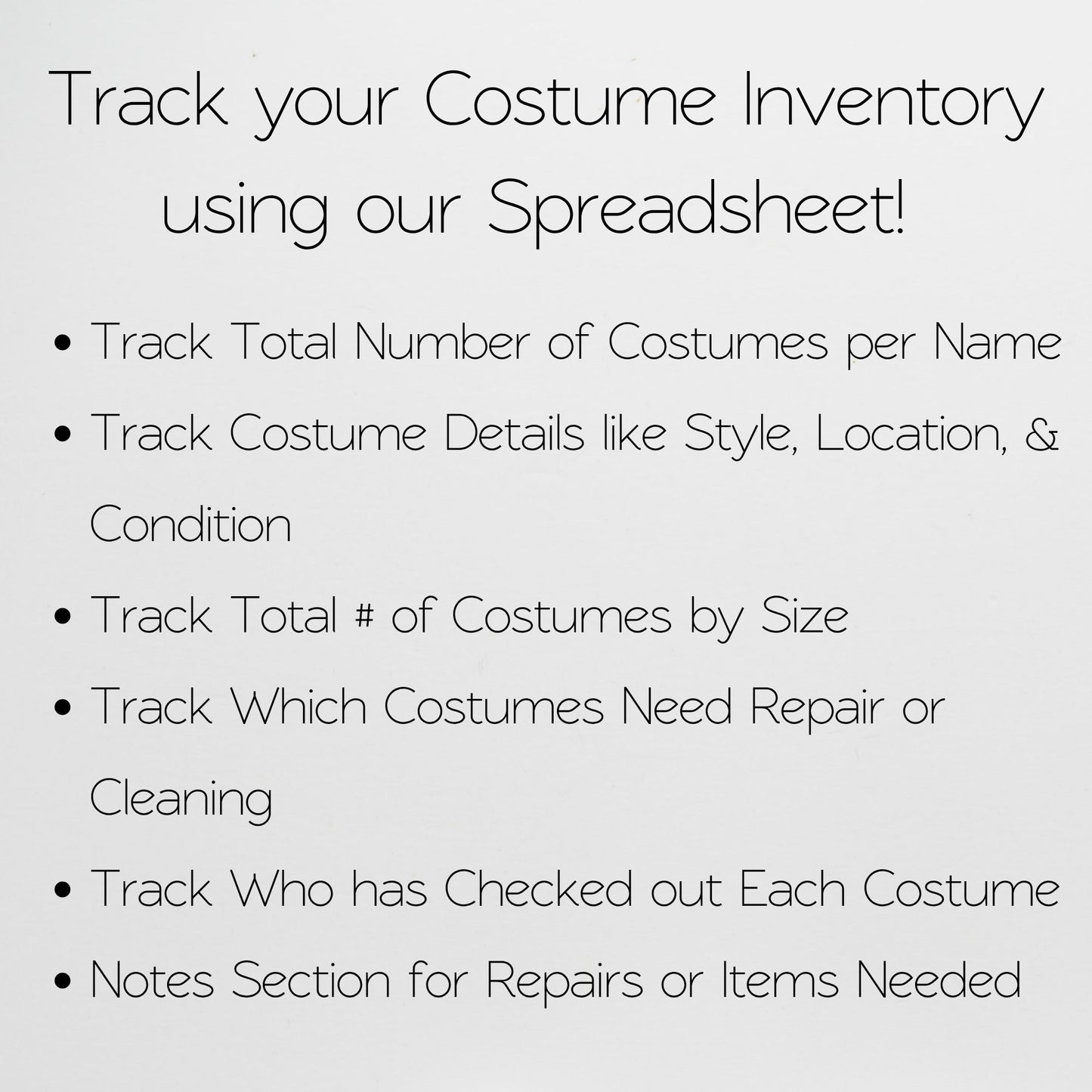 Costume Inventory Tracker Template for Theatre, Cosplay & Halloween | Prop & Rental Log for Google Sheets & Excel