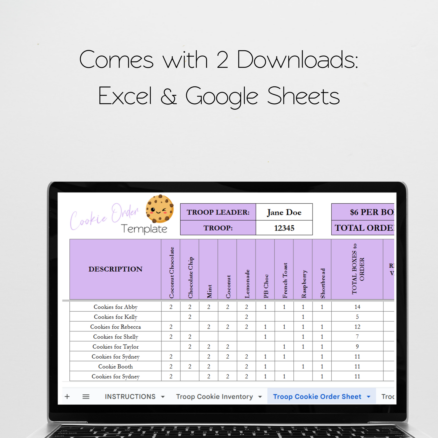 Cookie Sales Spreadsheet Template Bundle, Cookie Inventory Tracker for Girl Troop Leader