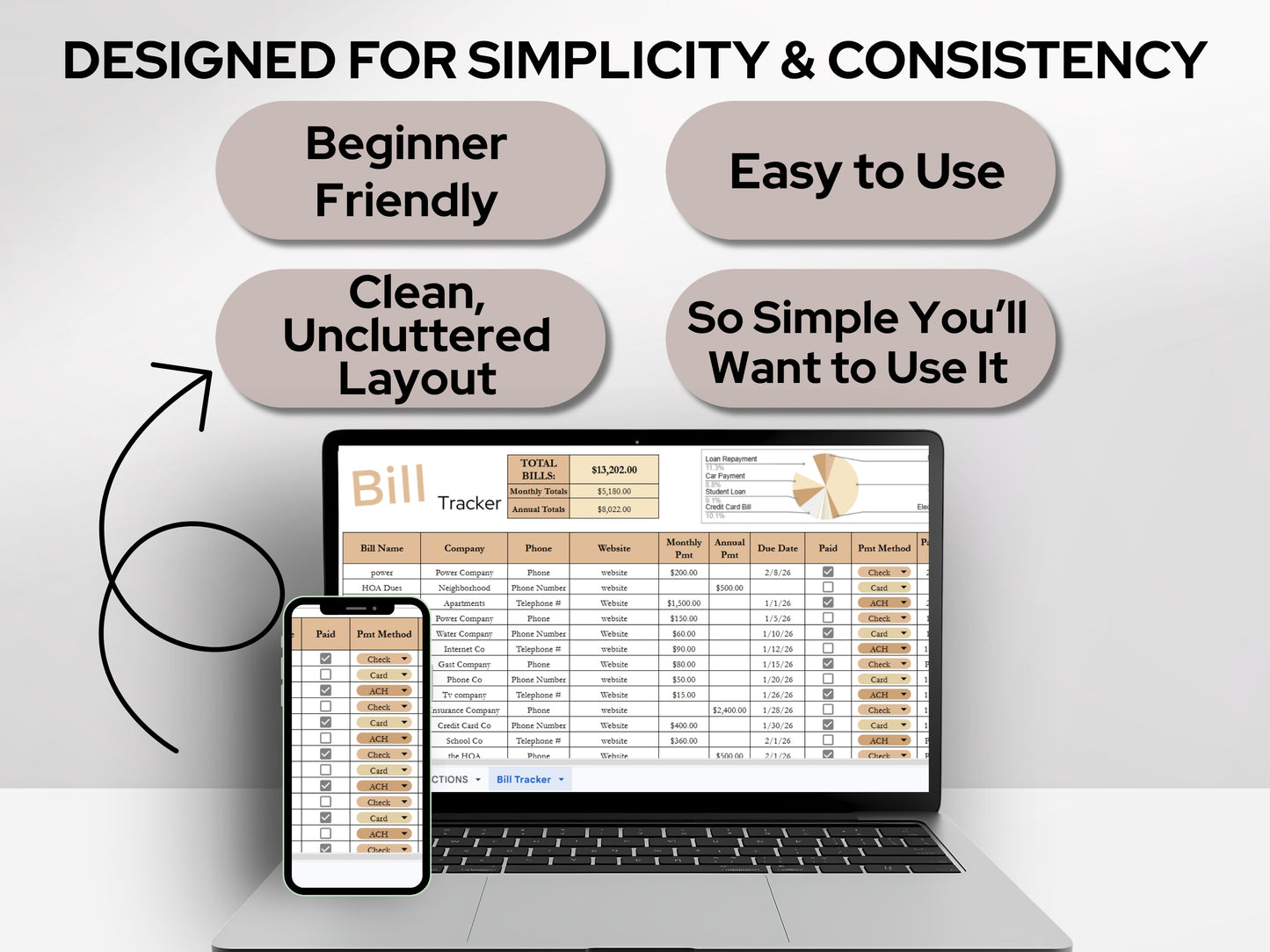 Bill Payment Tracker: Minimalist Monthly Expense Spreadsheet Template (Google Sheets & Excel)
