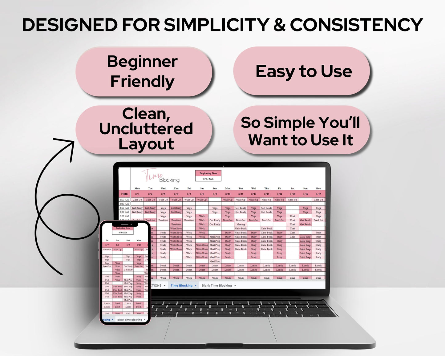 Time Blocking Spreadsheet Template | Google Sheets & Excel Daily Schedule Planner for Time Management