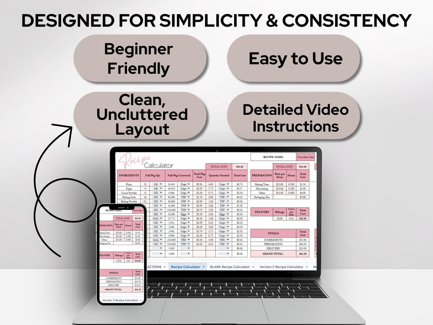 Recipe Cost Calculator Spreadsheet | Product Pricing & Profit Margin Template for Home Bakery Businesses | Google Sheets & Excel Spreadsheet Template