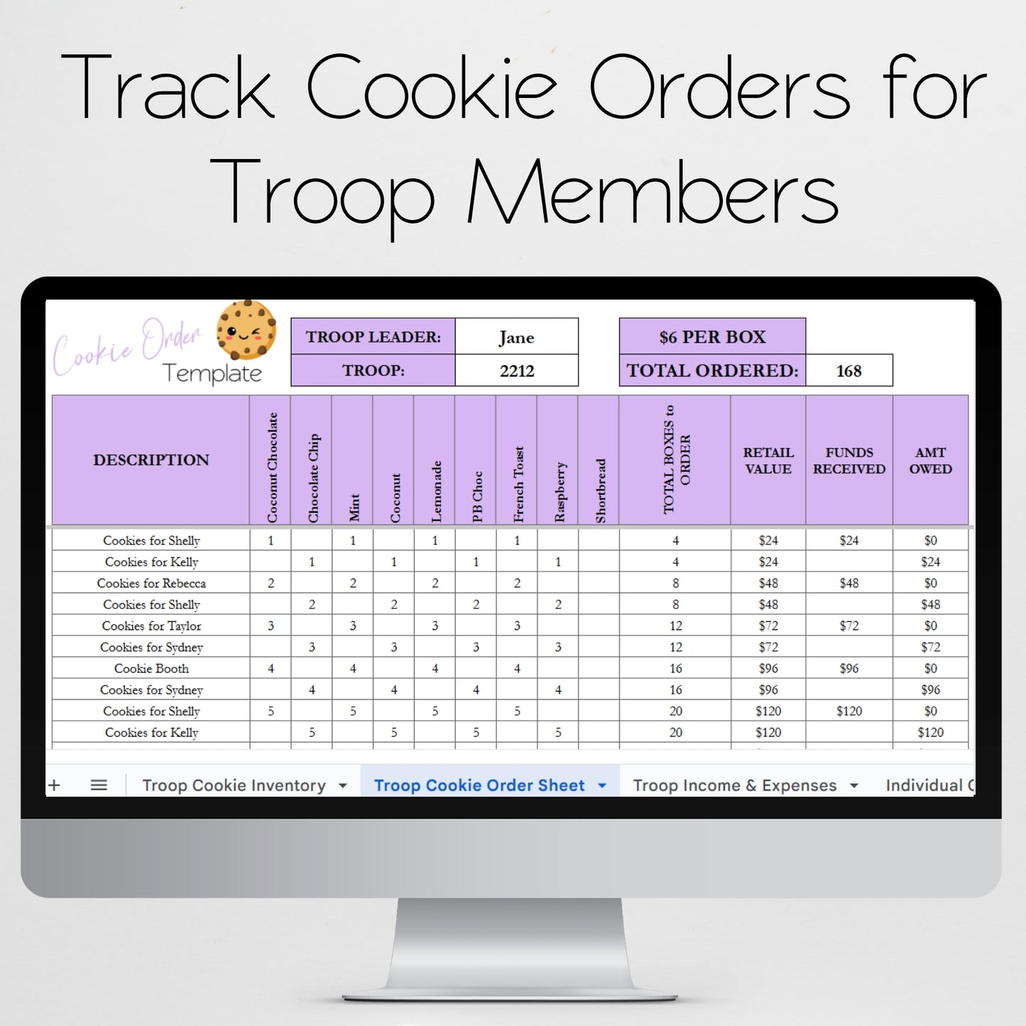 Cookie Sales Spreadsheet Template Bundle, Cookie Inventory Tracker for Girl Troop Leader