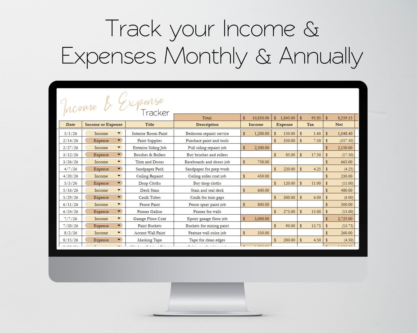 Painting Business Template Google Sheets & Excel Spreadsheet for Painters, Contractors & Handyman
