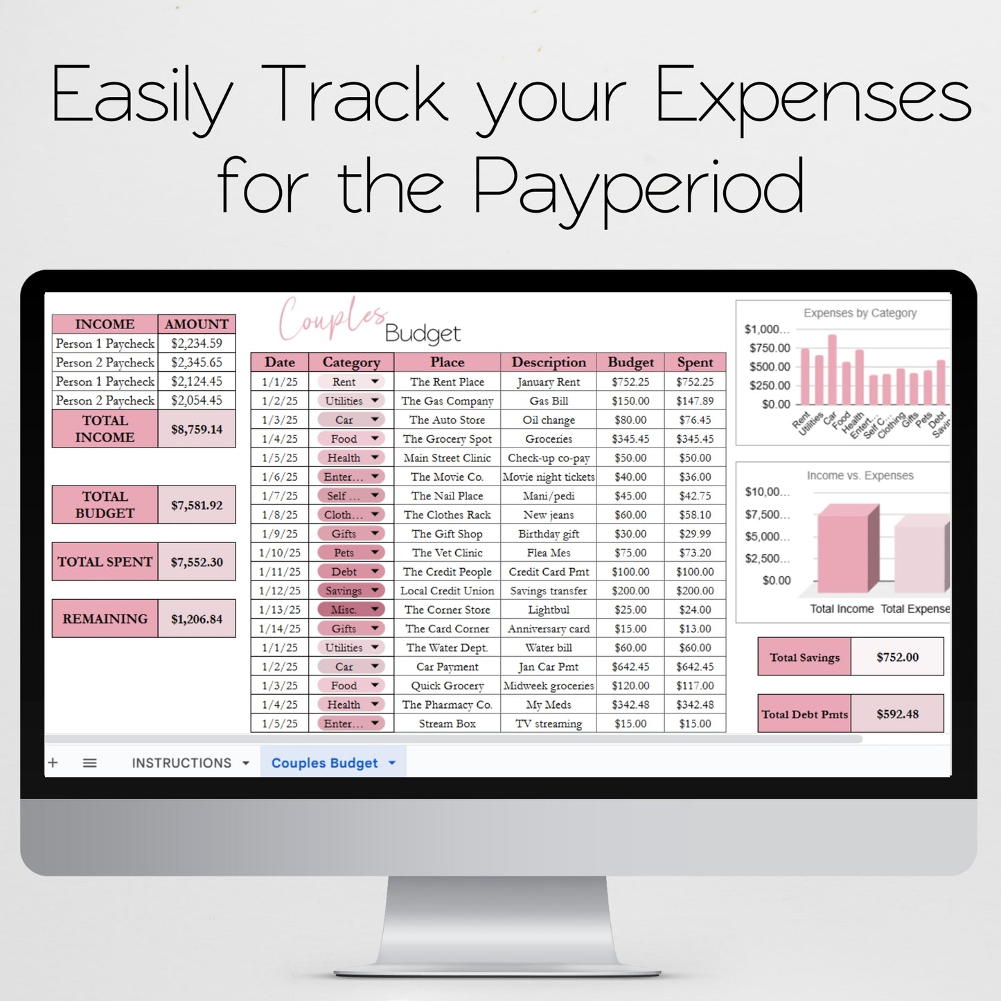 Couples Budget Template Google Sheets and Excel Spreadsheet