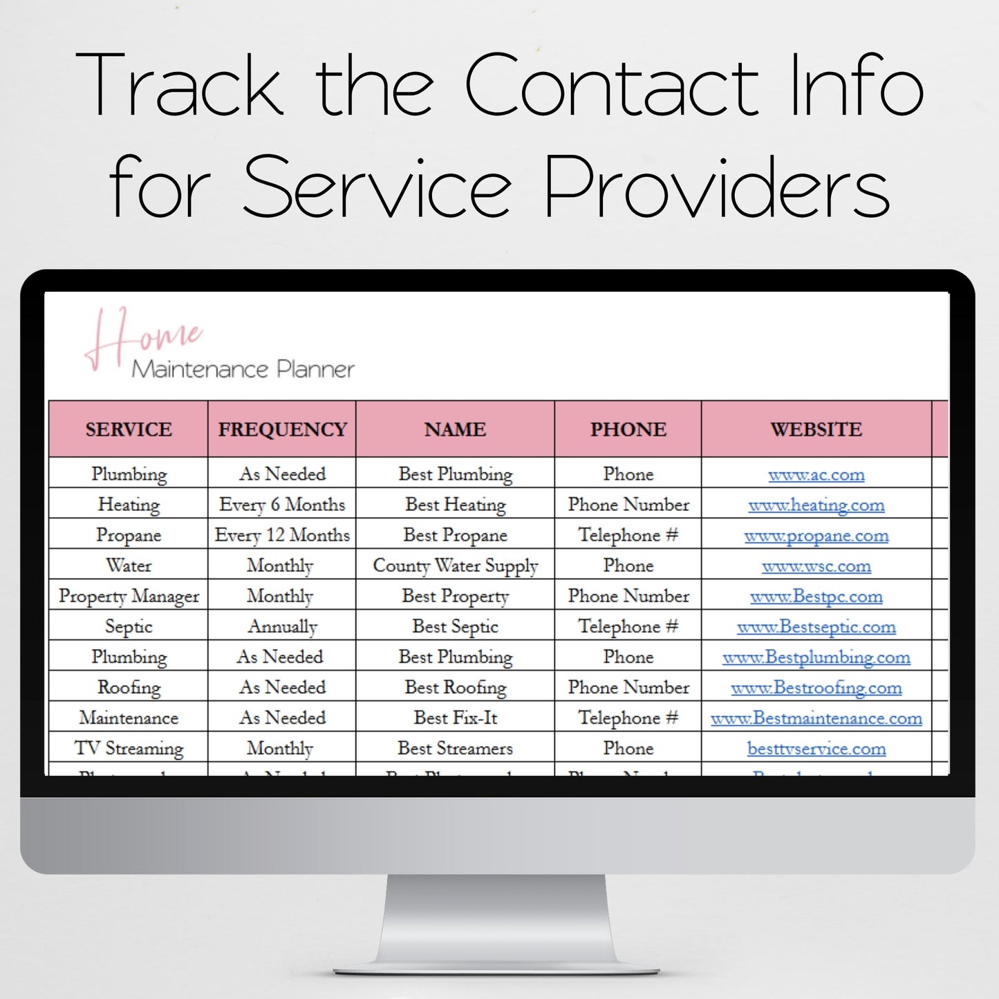 Home Maintenance Tracker Template for Google Sheets and Excel Spreadsheet
