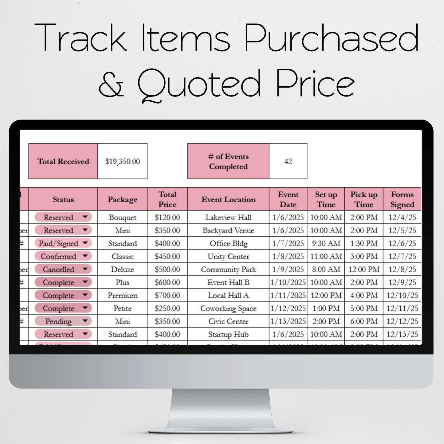Balloon Party Planner Template - Business Event Tracker for Google Sheets and Excel Spreadsheet