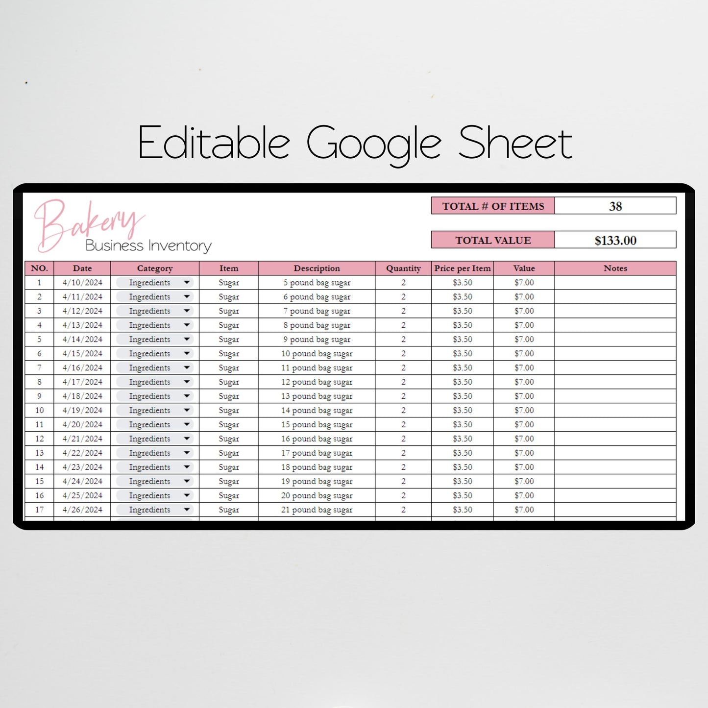 Bakery Inventory Spreadsheet Google Sheets