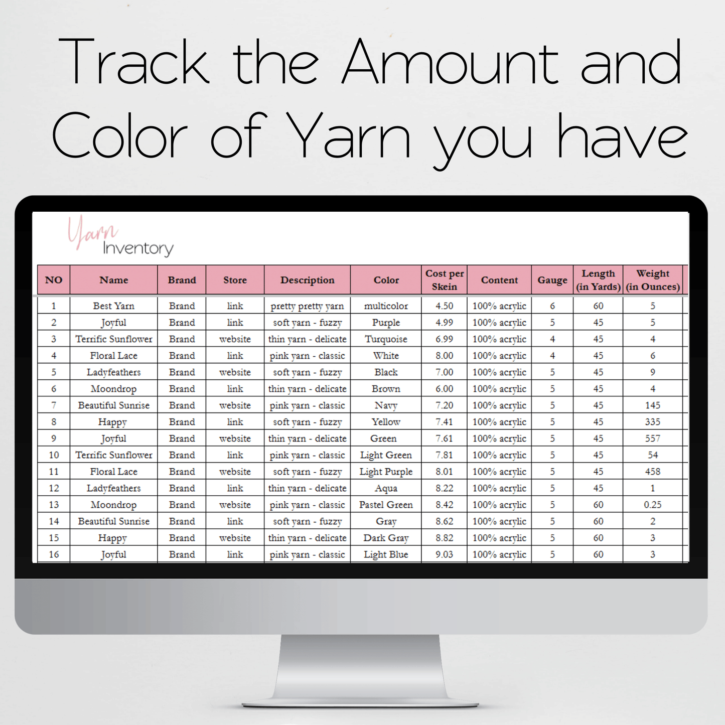 Crochet Planner Template Google Sheet and Excel Spreadsheet