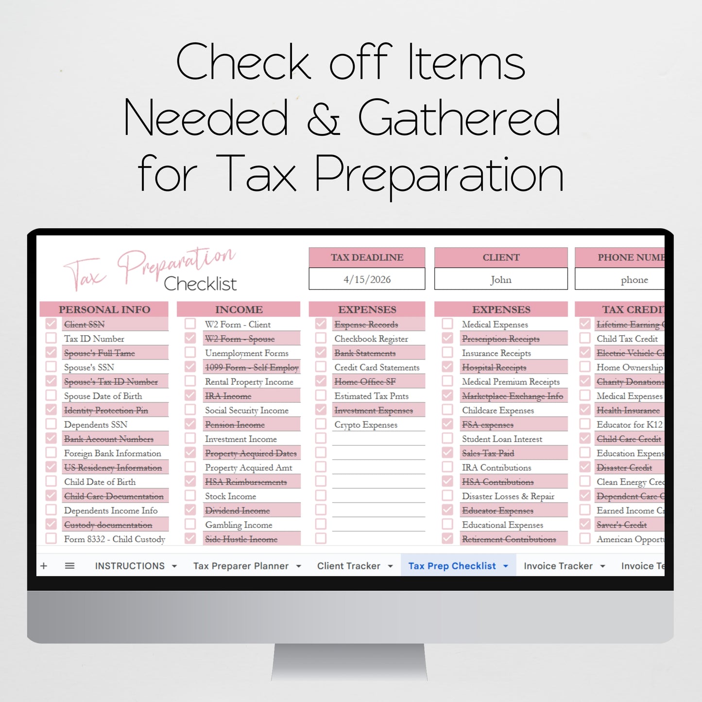 Tax Preparer Planner Template Bundle Google Sheet and Excel Spreadsheet - for EA, CPA, Tax Accountant Business Owners