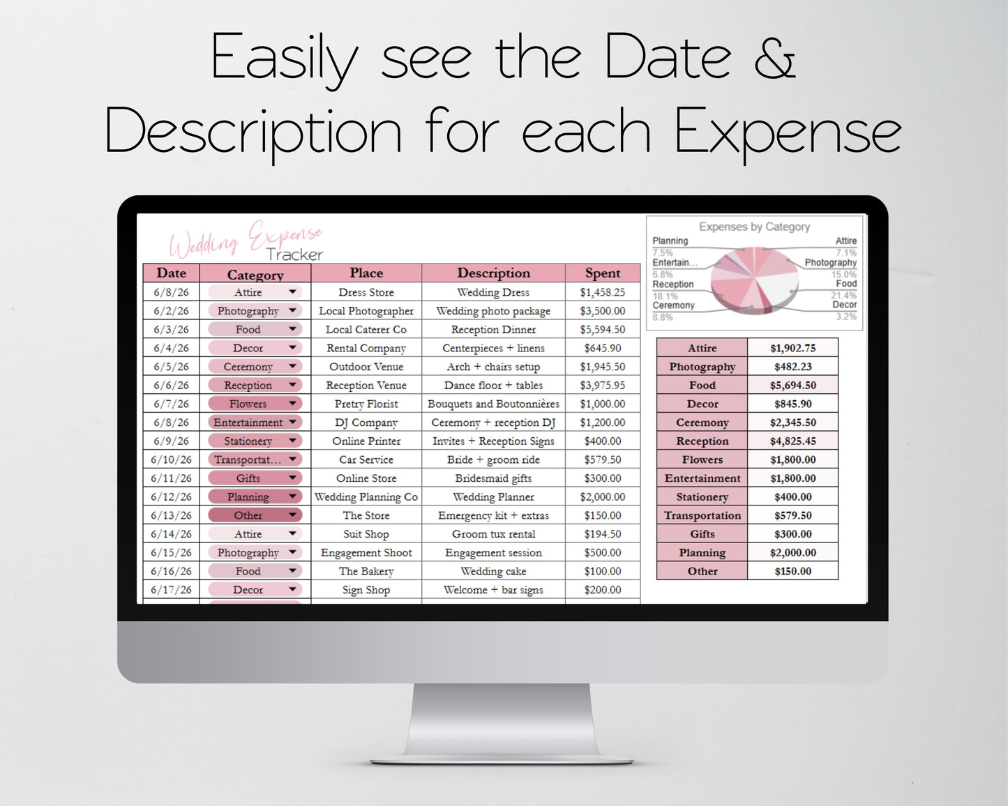 Wedding Expense Tracker Google Sheets and Excel Spreadsheet Template -  Budget Planner for Brides & Wedding Planners
