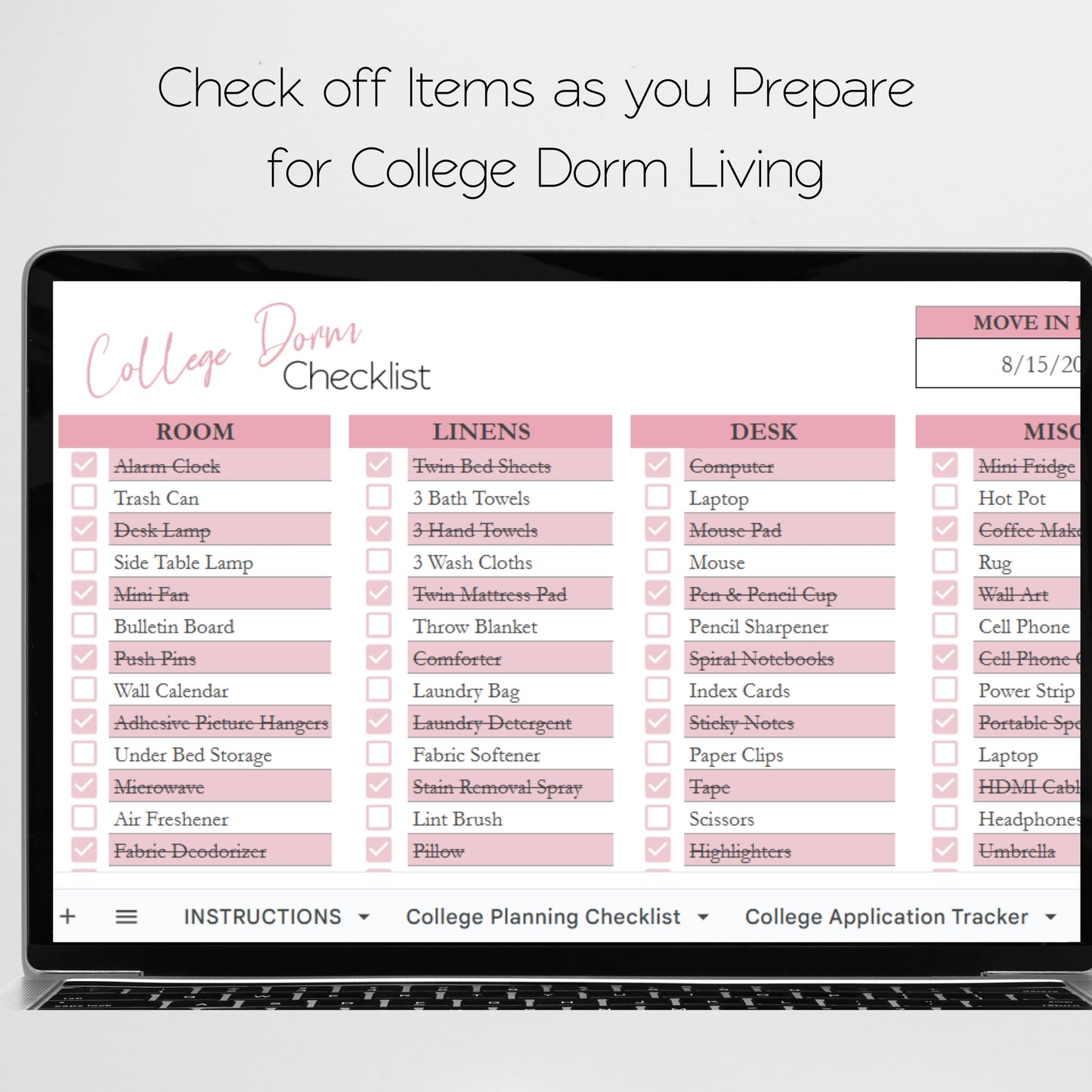 College Planner Template for Google Sheets and Excel Spreadsheet
