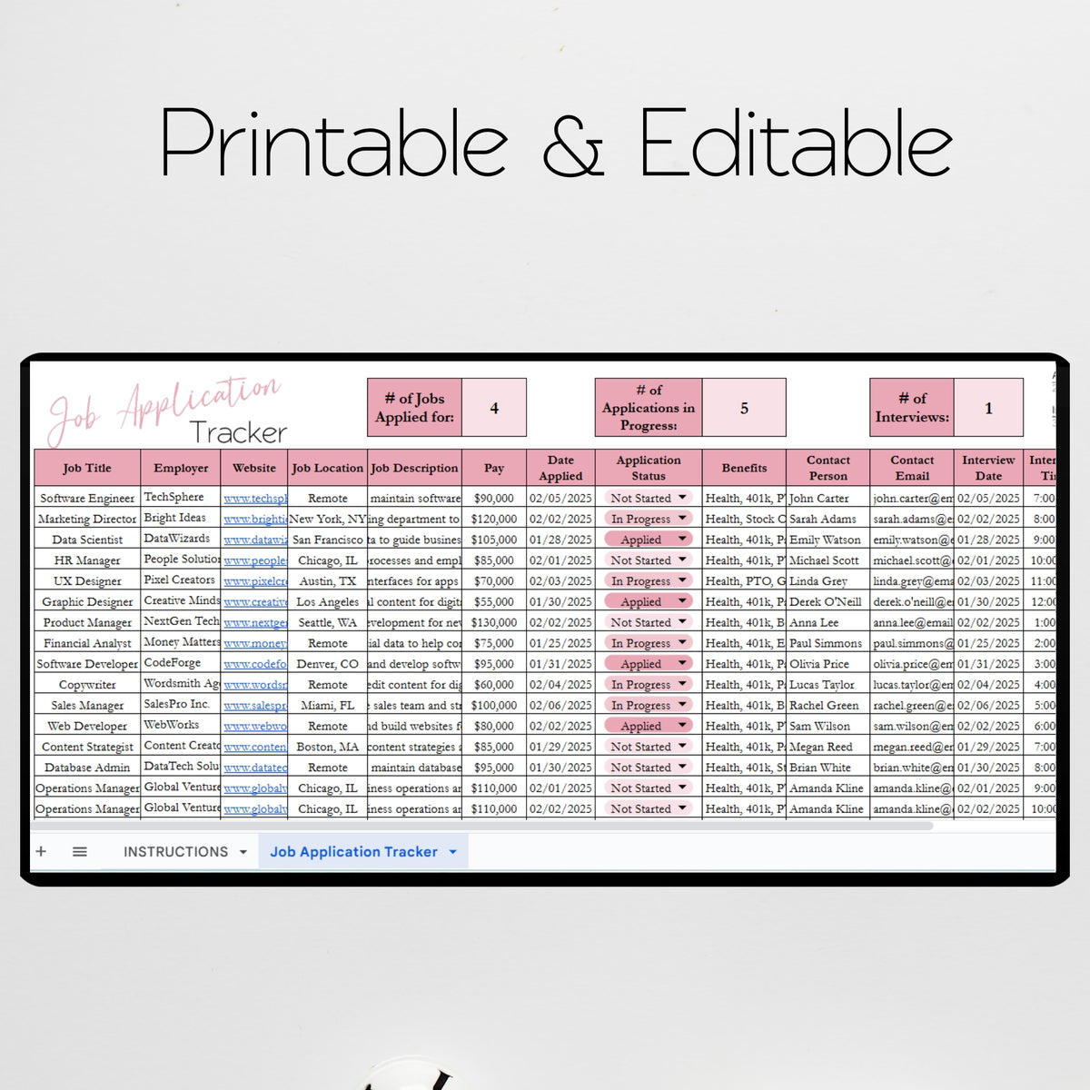 Job Application Tracker Excel Spreadsheet and Google Sheets Template ...