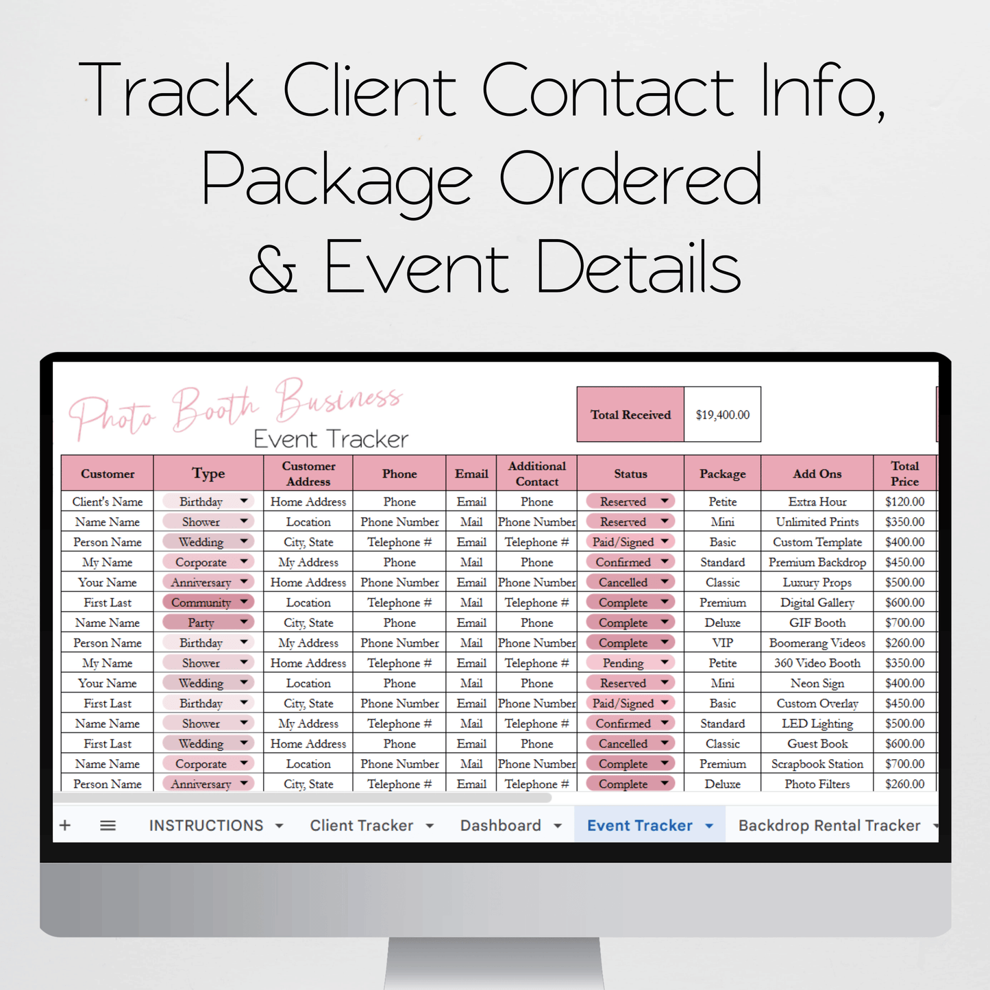 Photo Booth Business Planner Template Bundle Google Sheet and Excel Spreadsheet  - How to Organize and Manage your Business