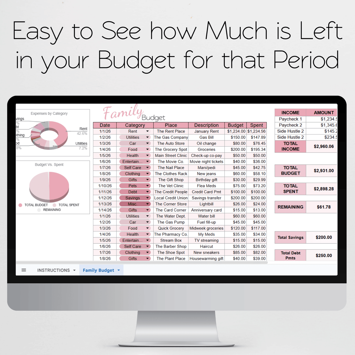 Family Budget Template Google Sheets and Excel Spreadsheet