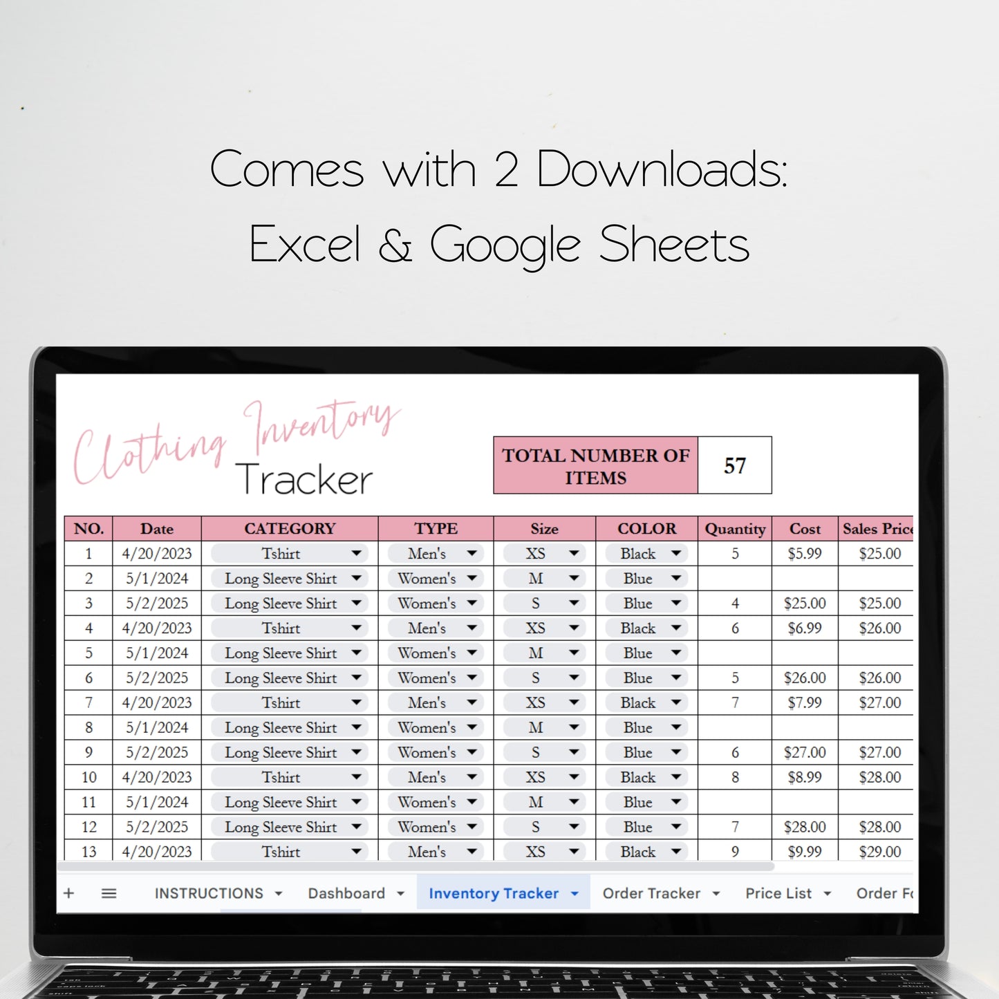 Clothing Business Excel Template, Clothing Business Bundle Google Sheets