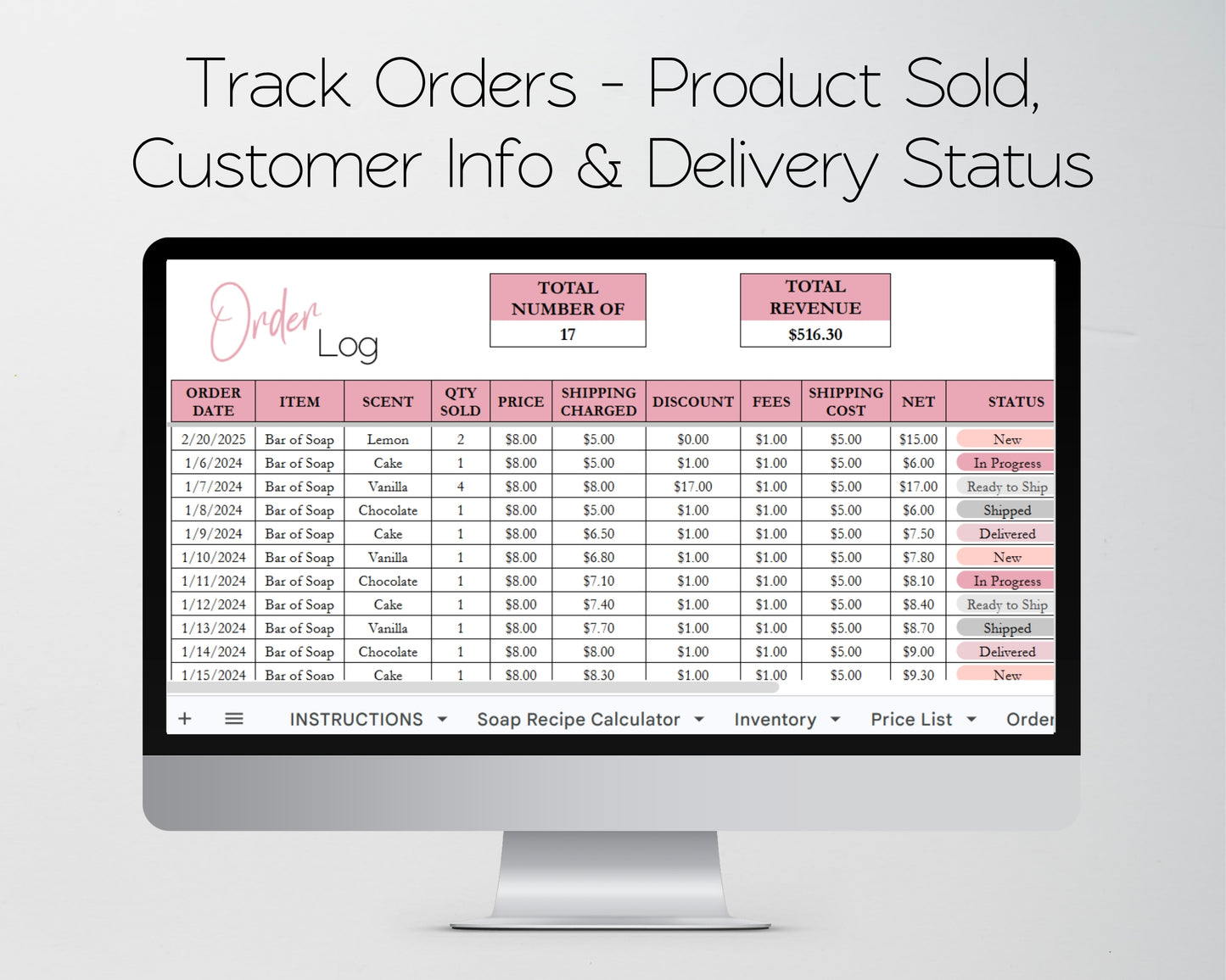 Soap Making Business Template Bundle Google Sheet and Excel Spreadsheet