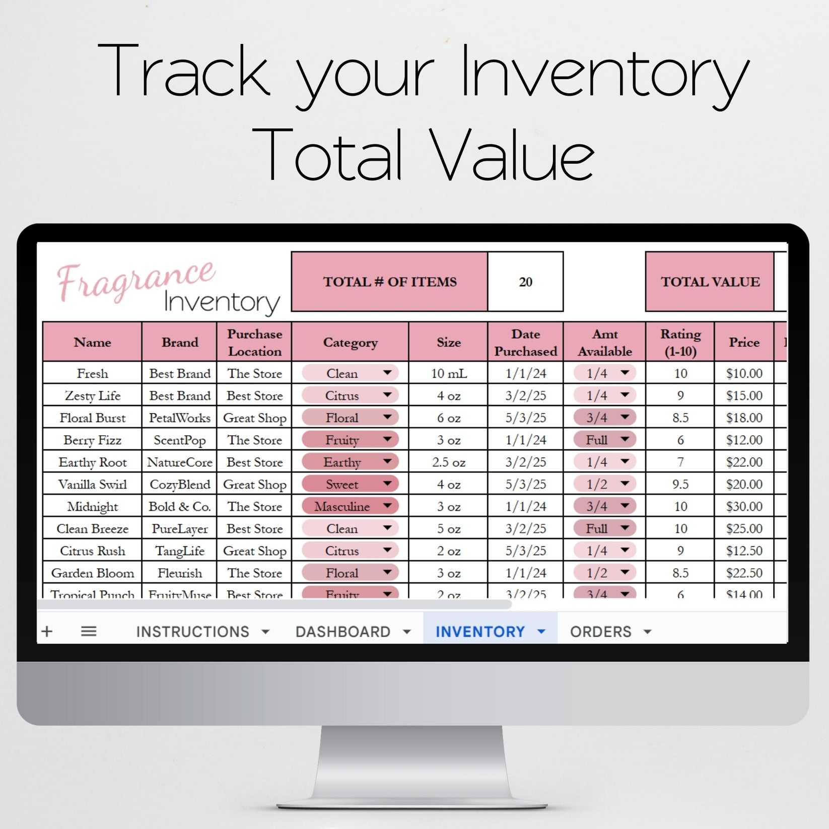 Fragrance Collection Tracker Template Inventory Tracking for Google Sh ...