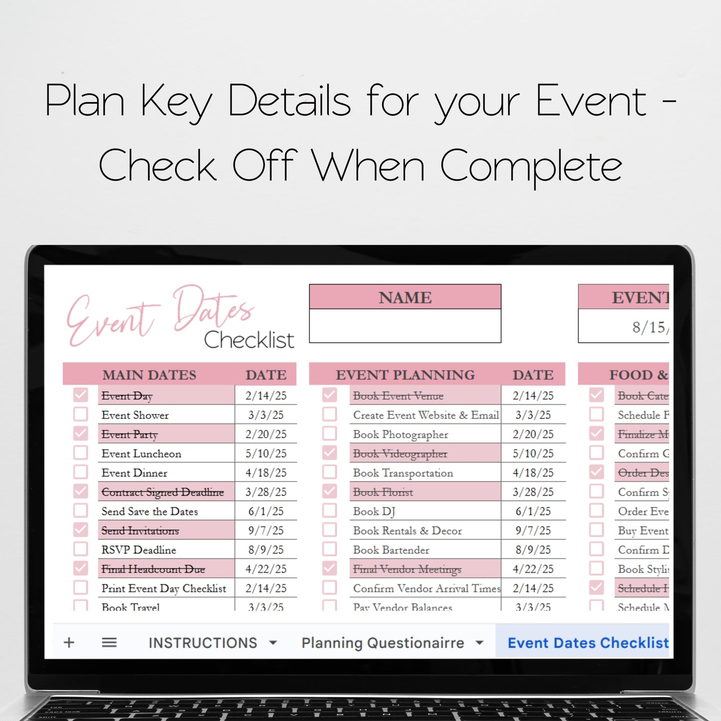 Event Planner Template for Google Sheets and Excel Spreadsheet