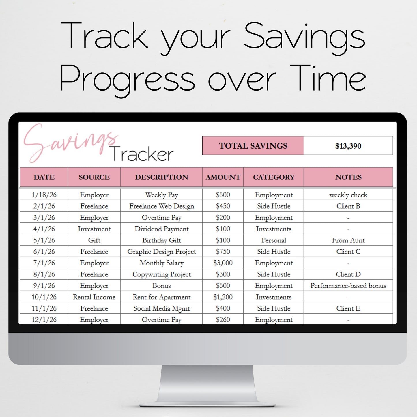 Savings Tracker Google Sheets Template & Excel Spreadsheet