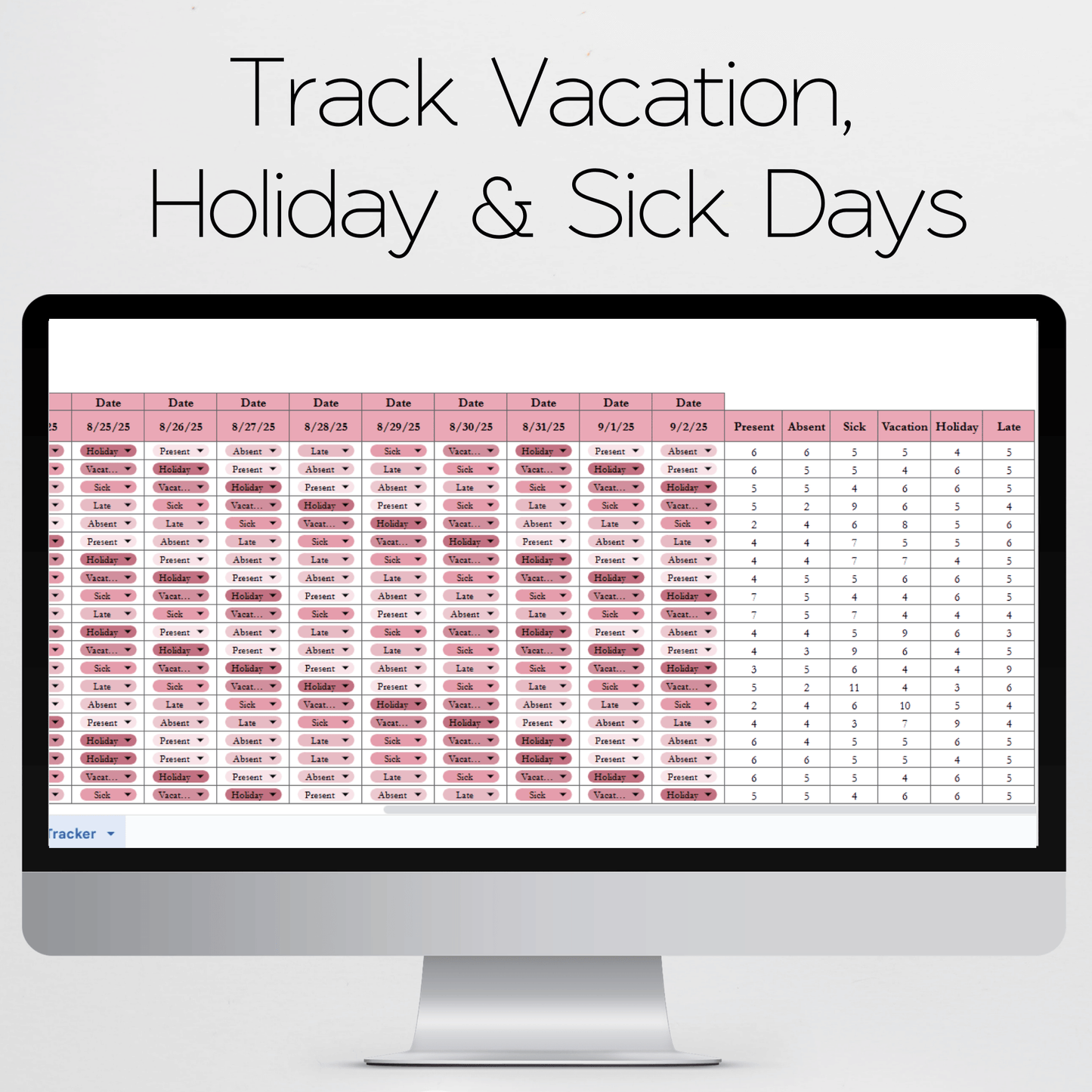 Employee Attendance Tracker Template Google Sheets and Excel Spreadsheet