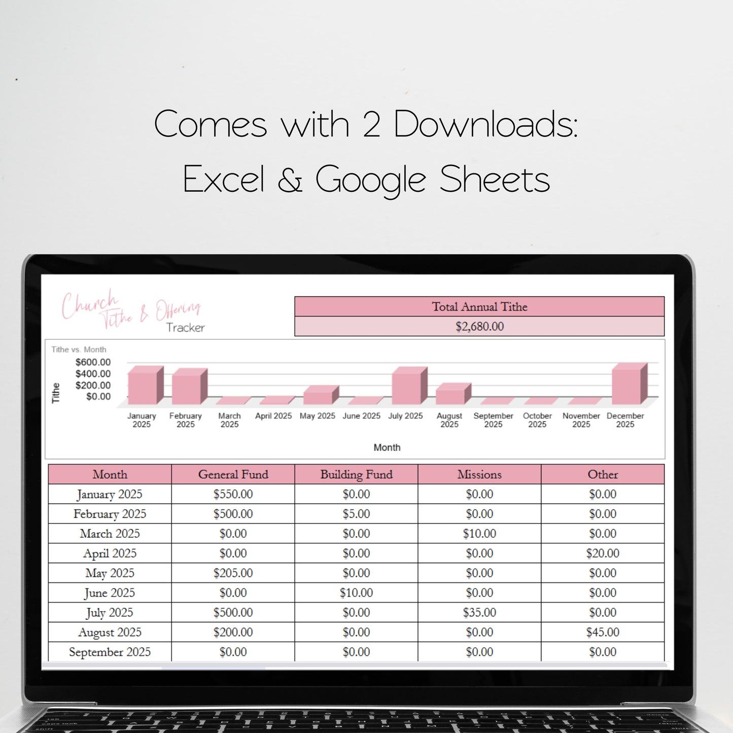 Church Tithing Template Excel Spreadsheet and Google Sheets