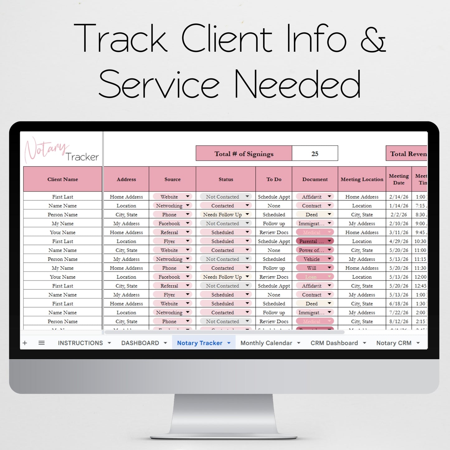 Notary Appointment Tracker Template for Google Sheets and Excel Spreadsheet