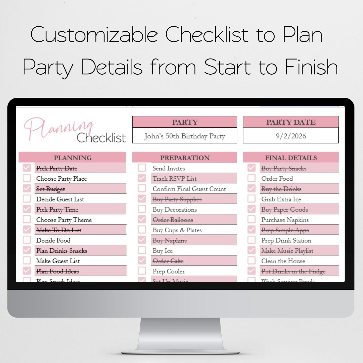 Party Planner Template Google Sheets & Excel Spreadsheet |Ultimate Event Planner | Editable Itinerary, Budget, Meal Planning & Guest List