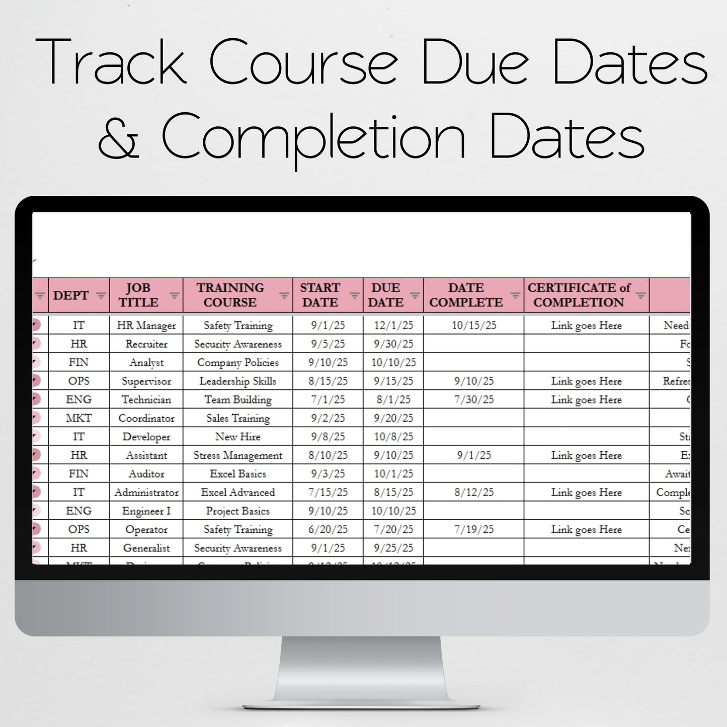 Employee Training Tracker Template for Google Sheets and Excel Spreadsheet