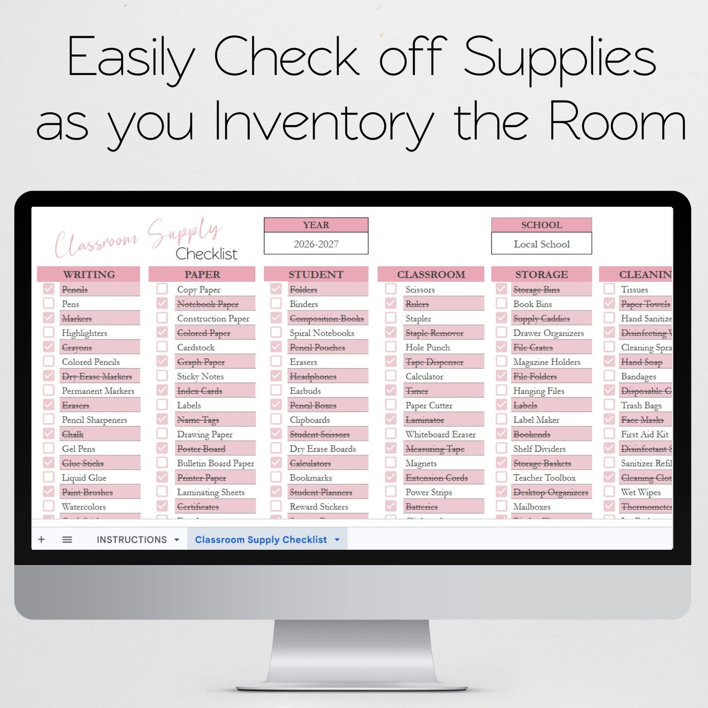 Classroom Supply Checklist Template & Teacher Organizer | Digital Inventory Tracker | Google Sheets & Excel Back to School Organization Template