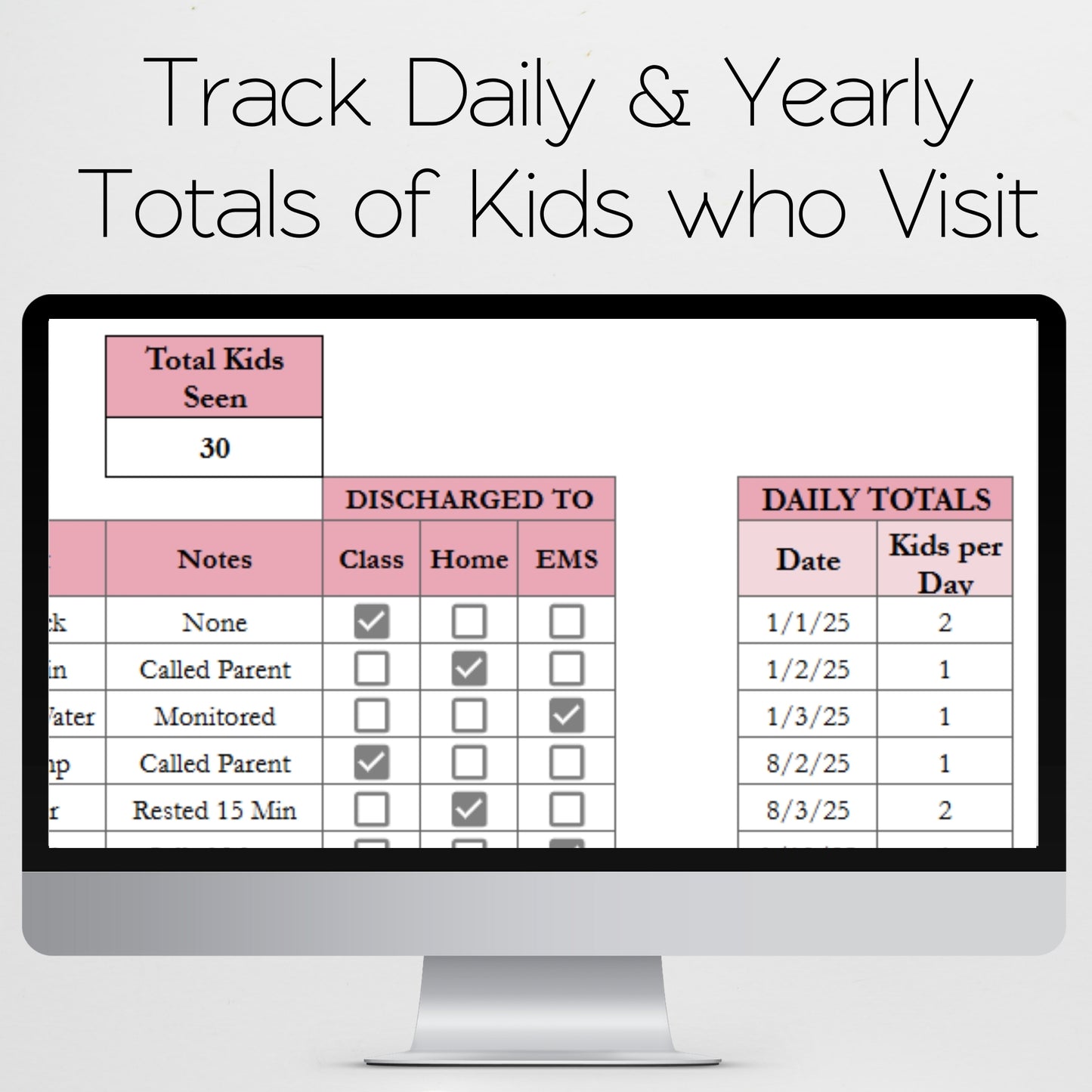 School Nurse Log Template Google Sheets and Excel Spreadsheet