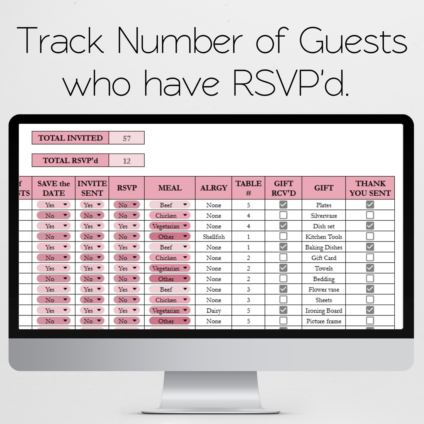 Wedding Guest List Tracker Template | Google Sheets & Excel Spreadsheet - RSVP, Invitations, Save the Date, Thank you Planner