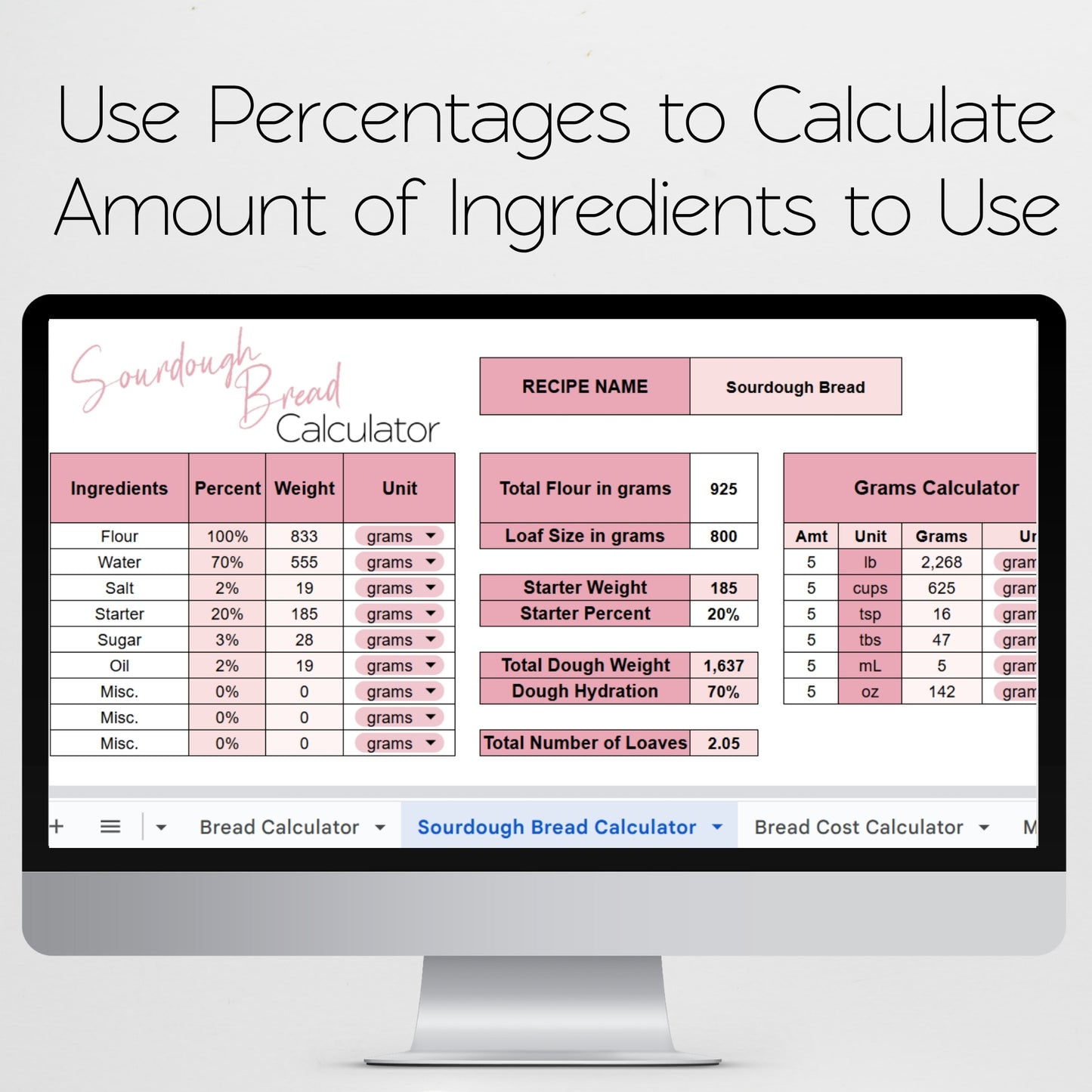 Bread Calculator Template Google Sheets and Excel Spreadsheet - Baking & Cost Calculator