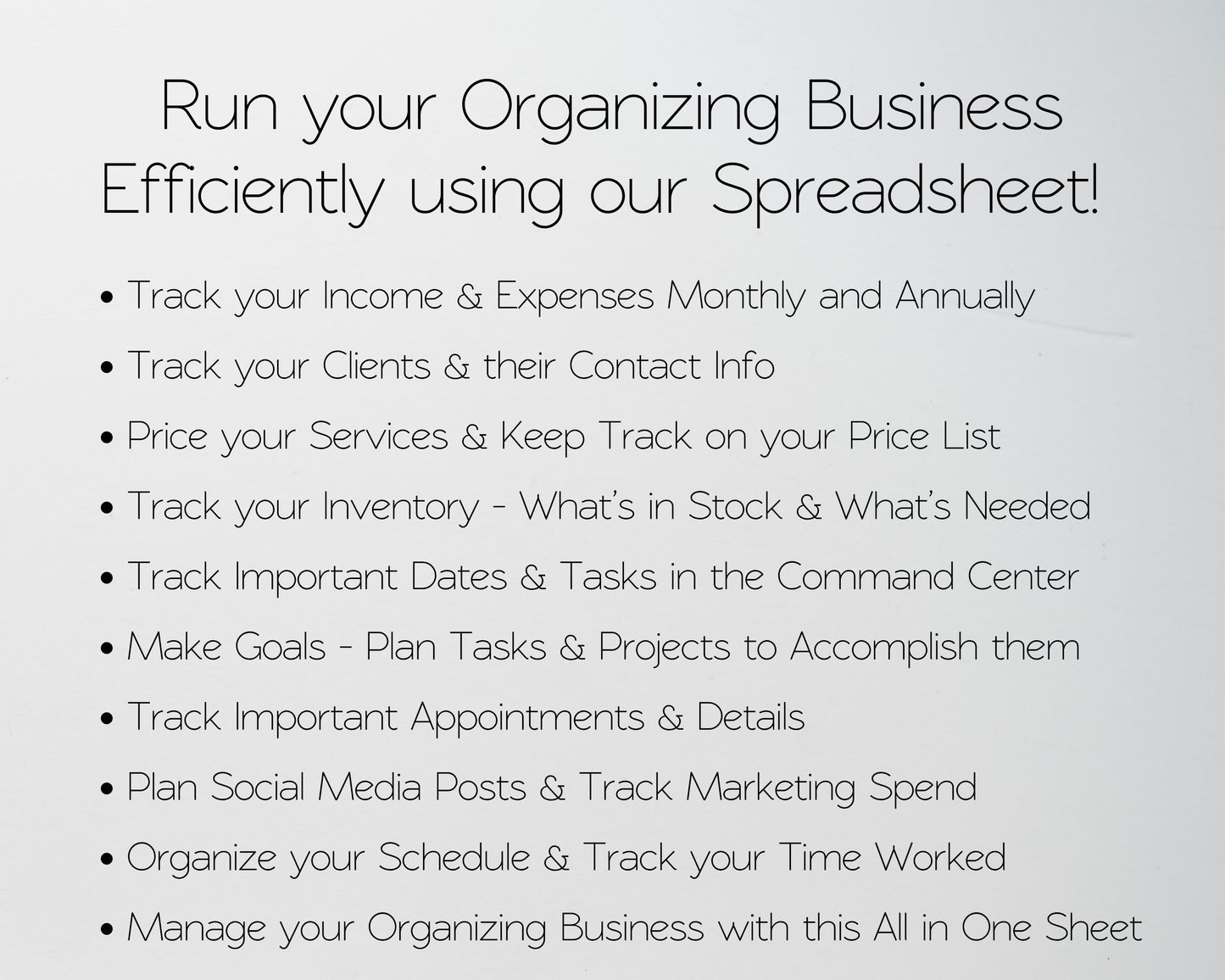 Organizing Business Spreadsheet Bundle | Google Sheets & Excel Spreadsheet for Professional Organizer