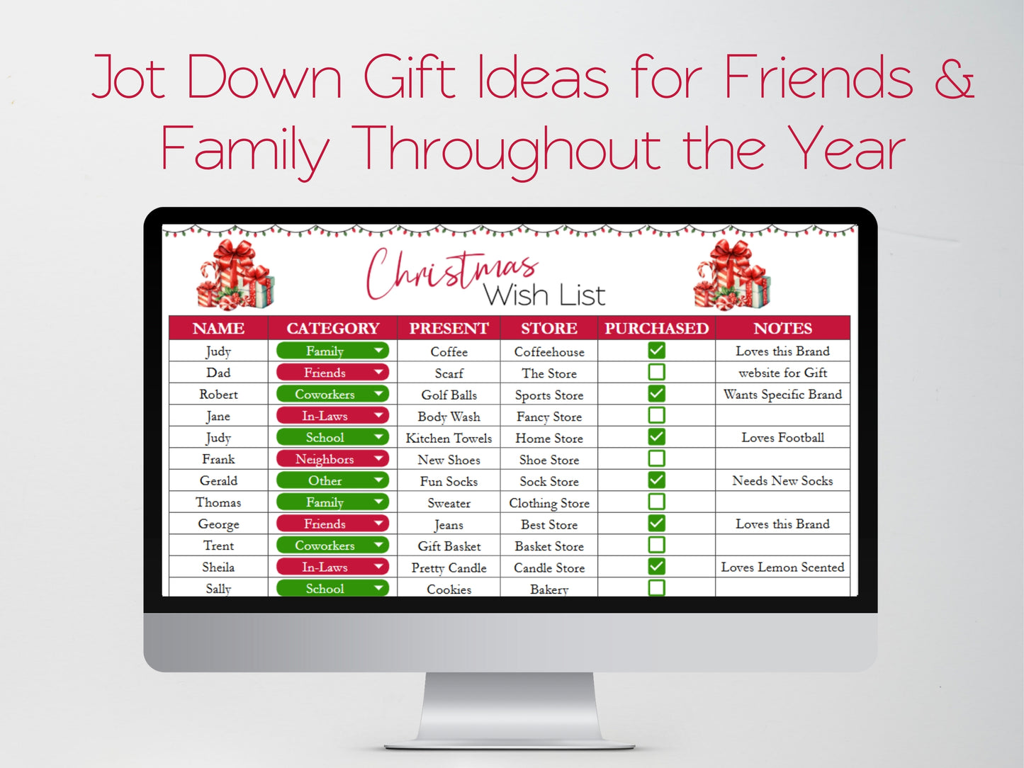 Christmas Wish List Template Google Sheets and Excel Spreadsheet
