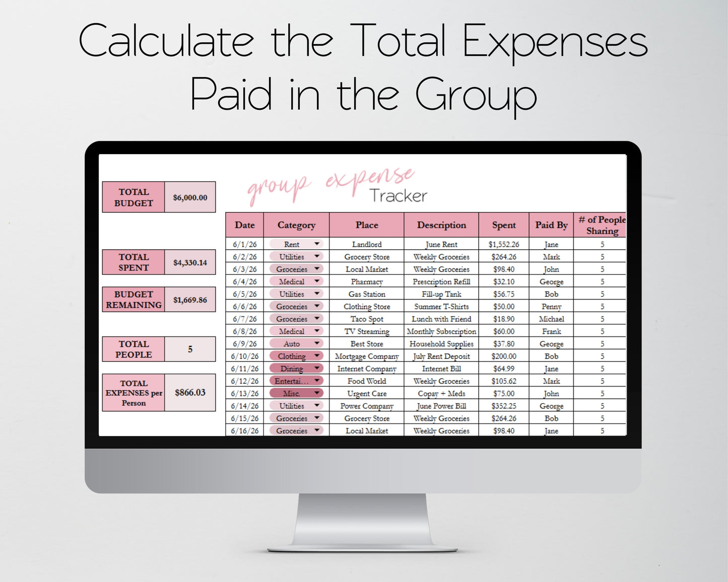 Group Expense Tracker Spreadsheet (Google Sheets & Excel) | Shared Travel Budget Template for Teams, Friends & Group Trips