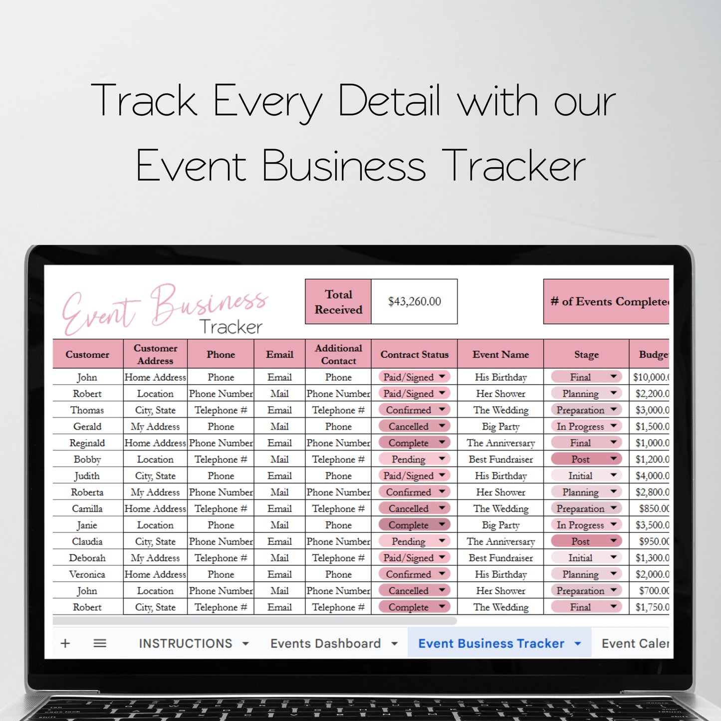 Event Planning Business Template Bundle Google Sheet and Excel Spreadsheet