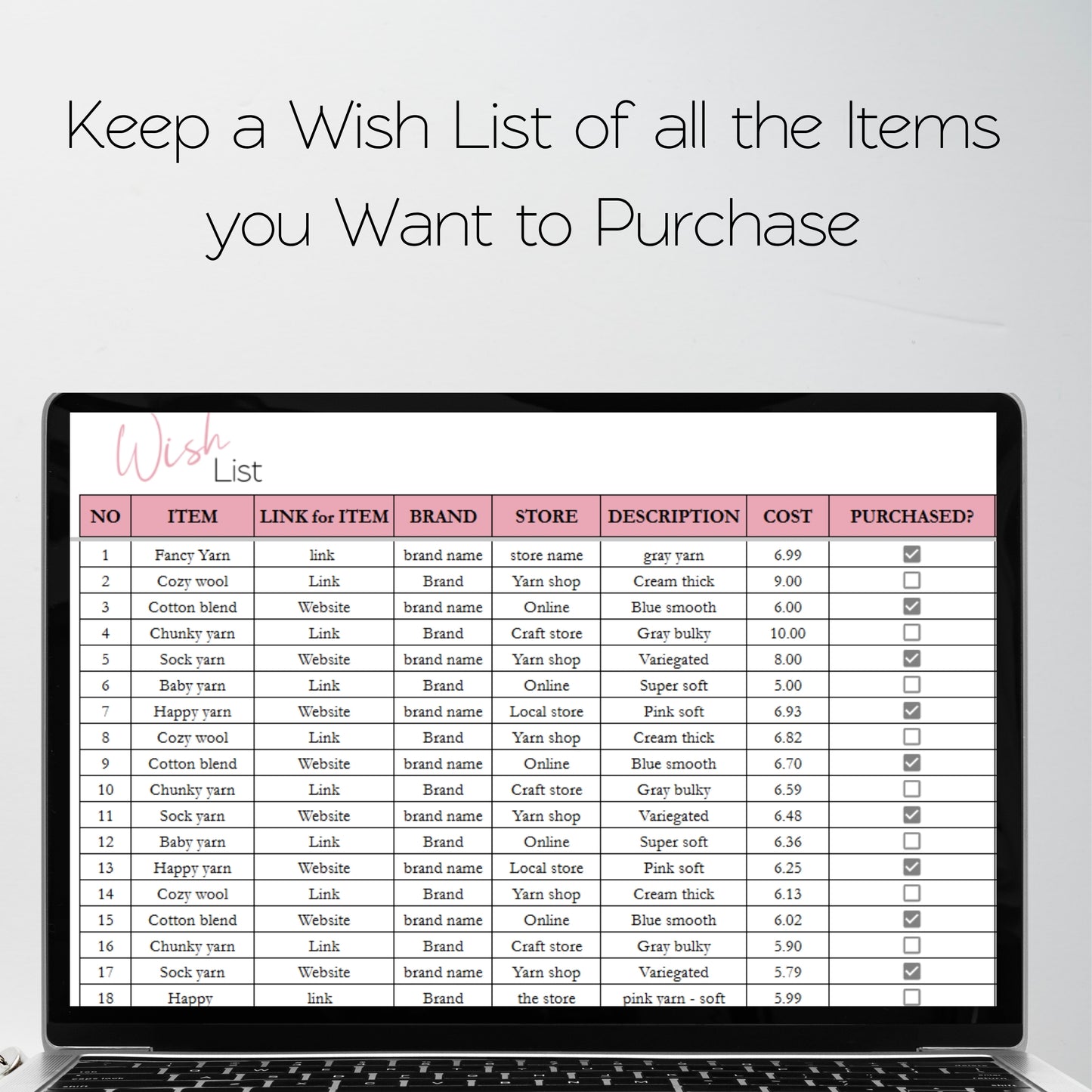 Knitting Planner Google Sheet and Excel Spreadsheets