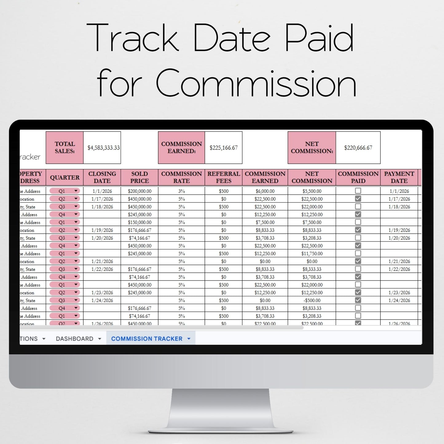 Real Estate Commission Tracker Google Sheet and Excel Spreadsheet Template
