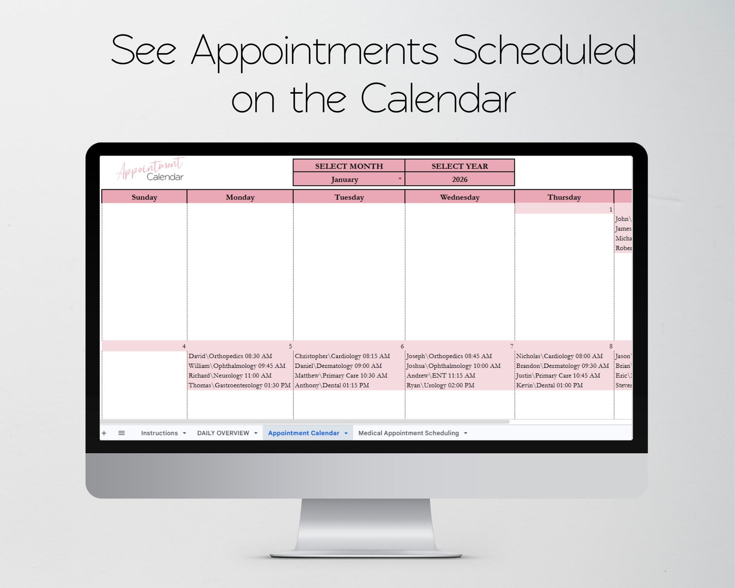 Medical Appointment Scheduler Google Sheets Template | Patient Appointment Tracker & Healthcare Scheduling Spreadsheet
